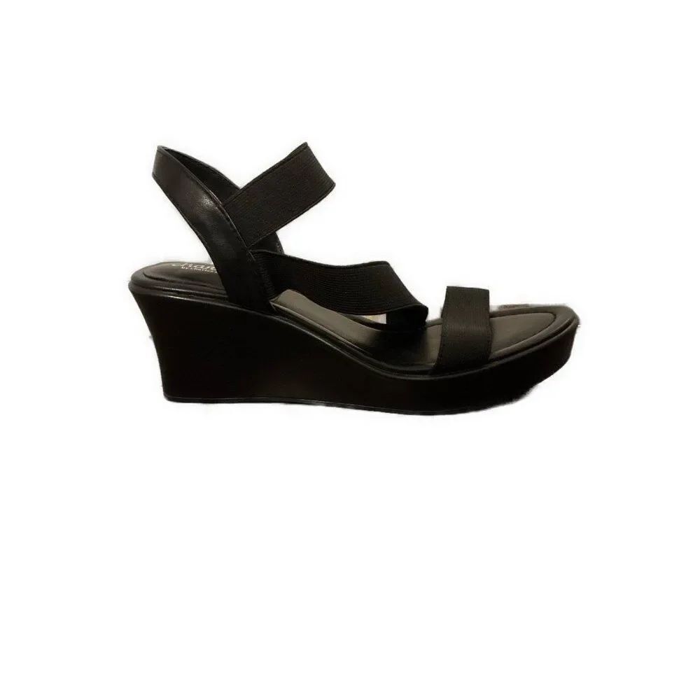 charles by charles david solid black low wedge sandals 9